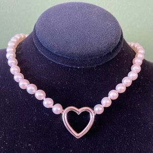 Elegant Pearl Heart Necklace 17 inches with silver clasp